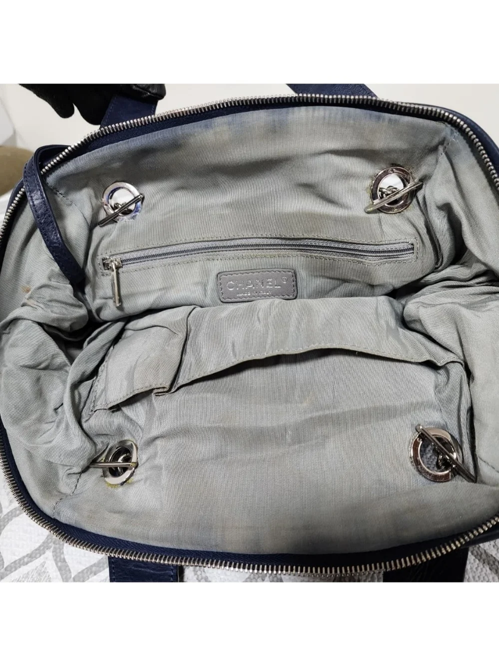 CHANEL Ultra Stitch Leather Bowling Bag Navy Blue